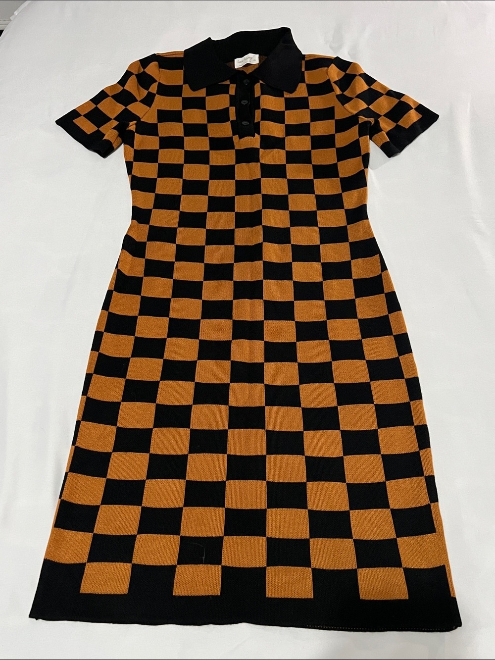 Love Always by FCT Black Tan Checkered Knit Midi Dress